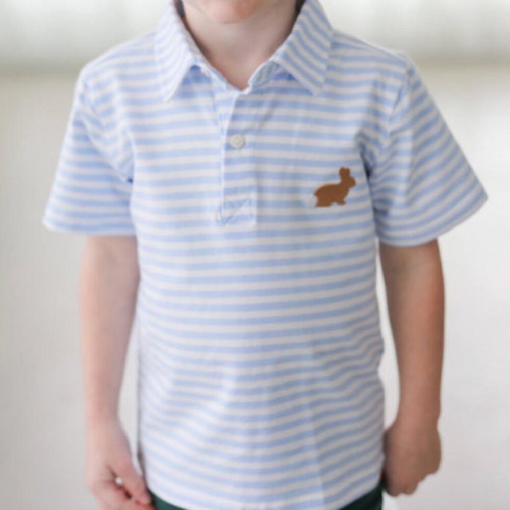 Classic Light Blue & White Striped Polo with Bunny Patch
